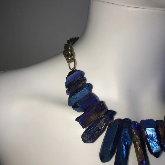 JANNA CONNER *Rock Crystal* chunky quartz statement collar boho necklace - Picture 2 of 4